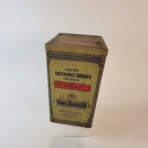 Antq. Parke Davis Chemists Botanic Drugs Store Display Tin LIVERWORT LEAVES vtg